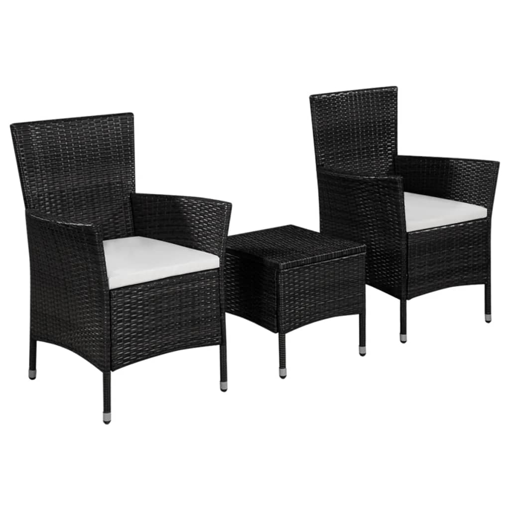 3-delige Bistroset poly rattan zwart – afbeelding 1
