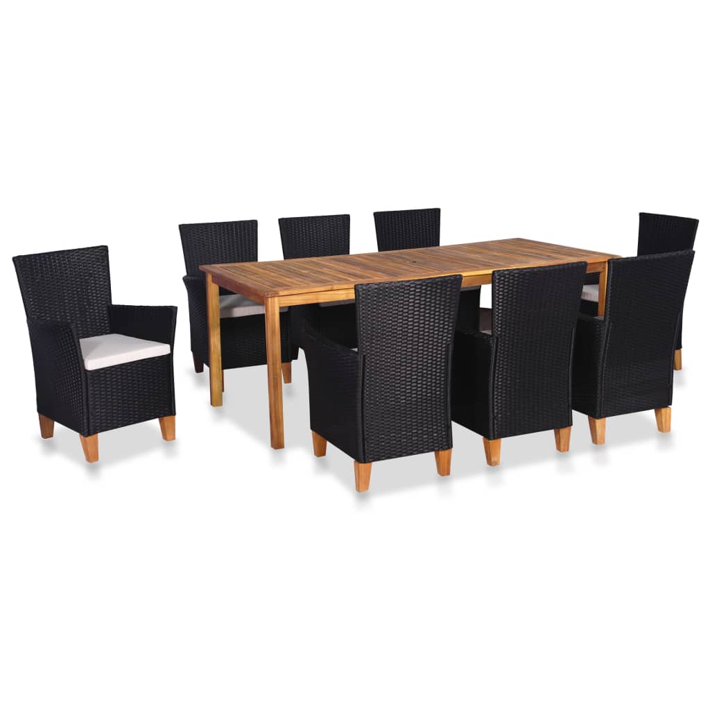 9-delige Tuinset poly rattan zwart en bruin – afbeelding 1