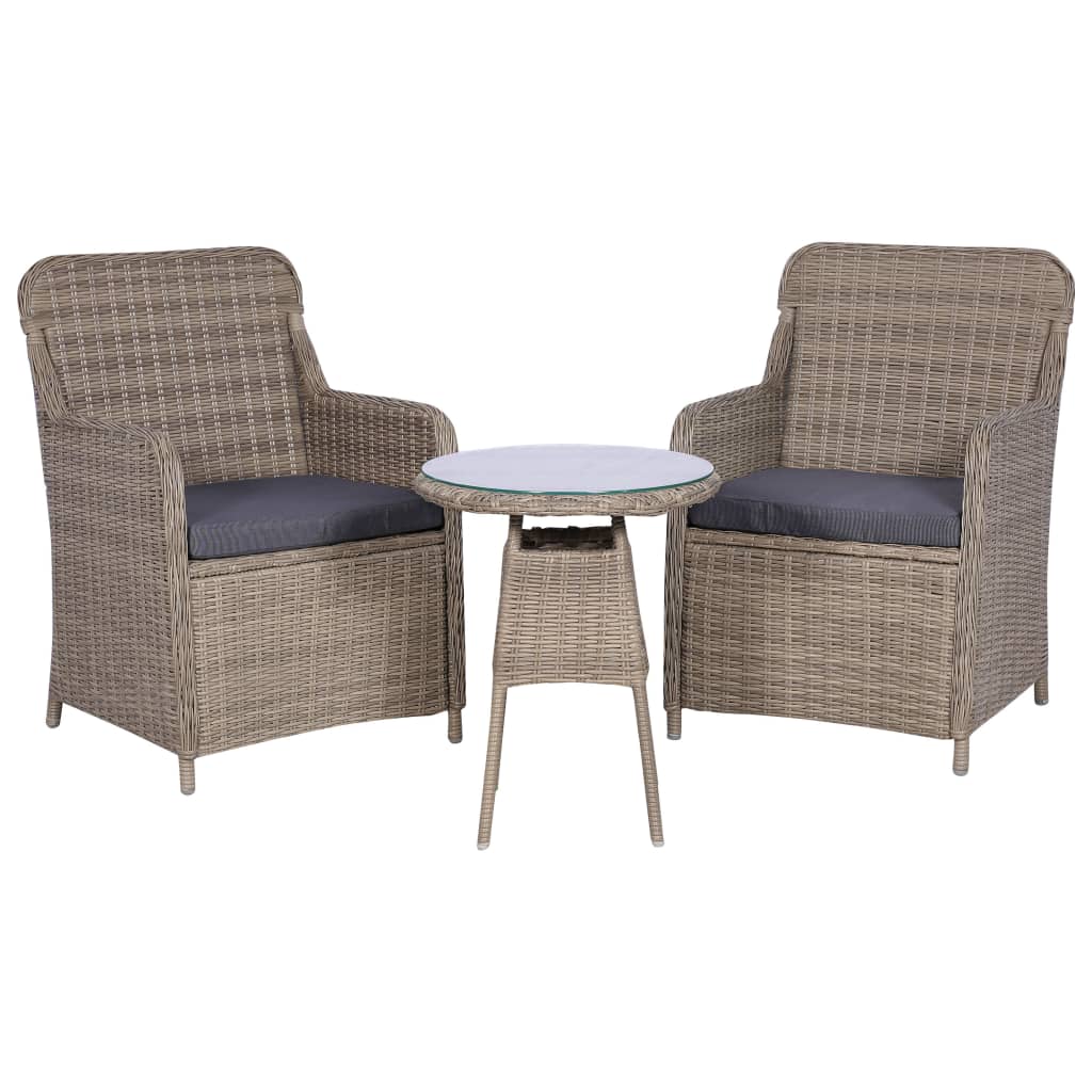 3-delige Bistroset met kussens poly rattan bruin – afbeelding 1