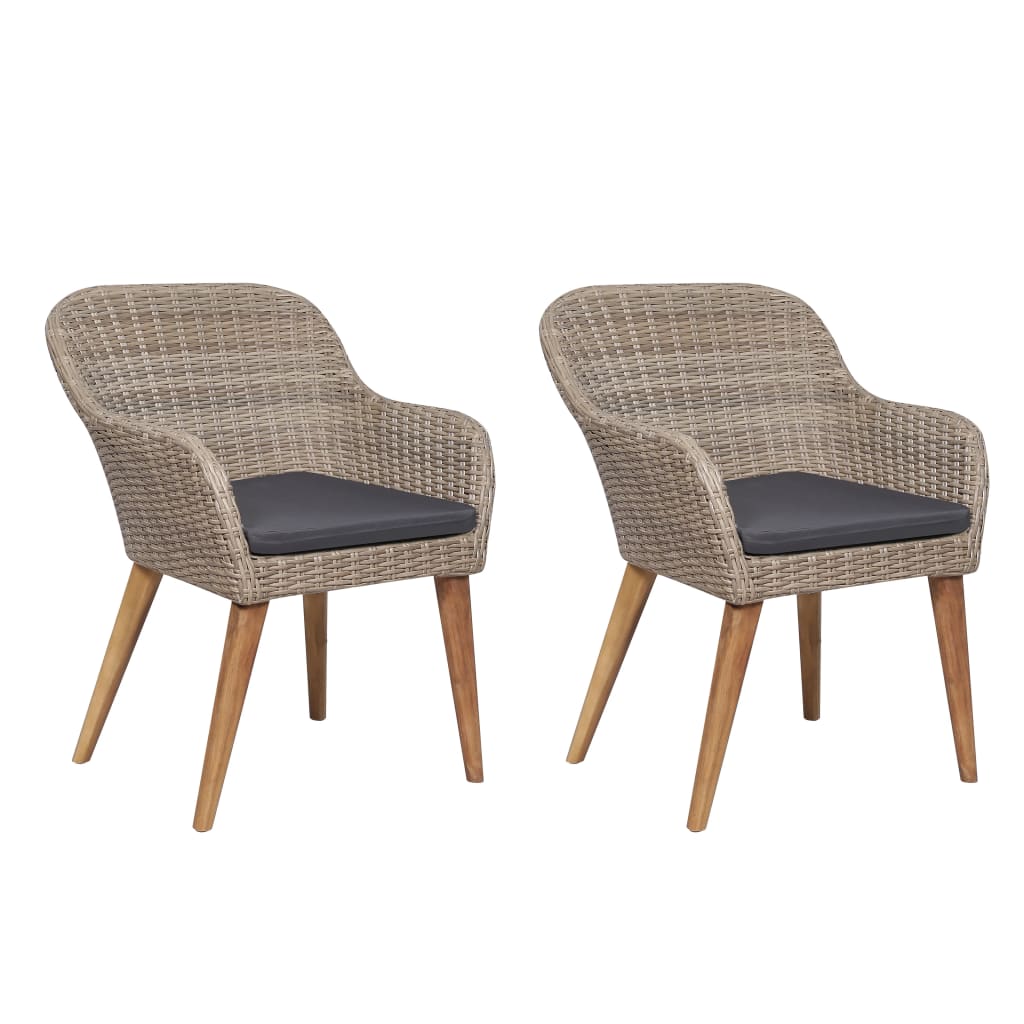 Tuinstoelen 2 st met kussens poly rattan bruin