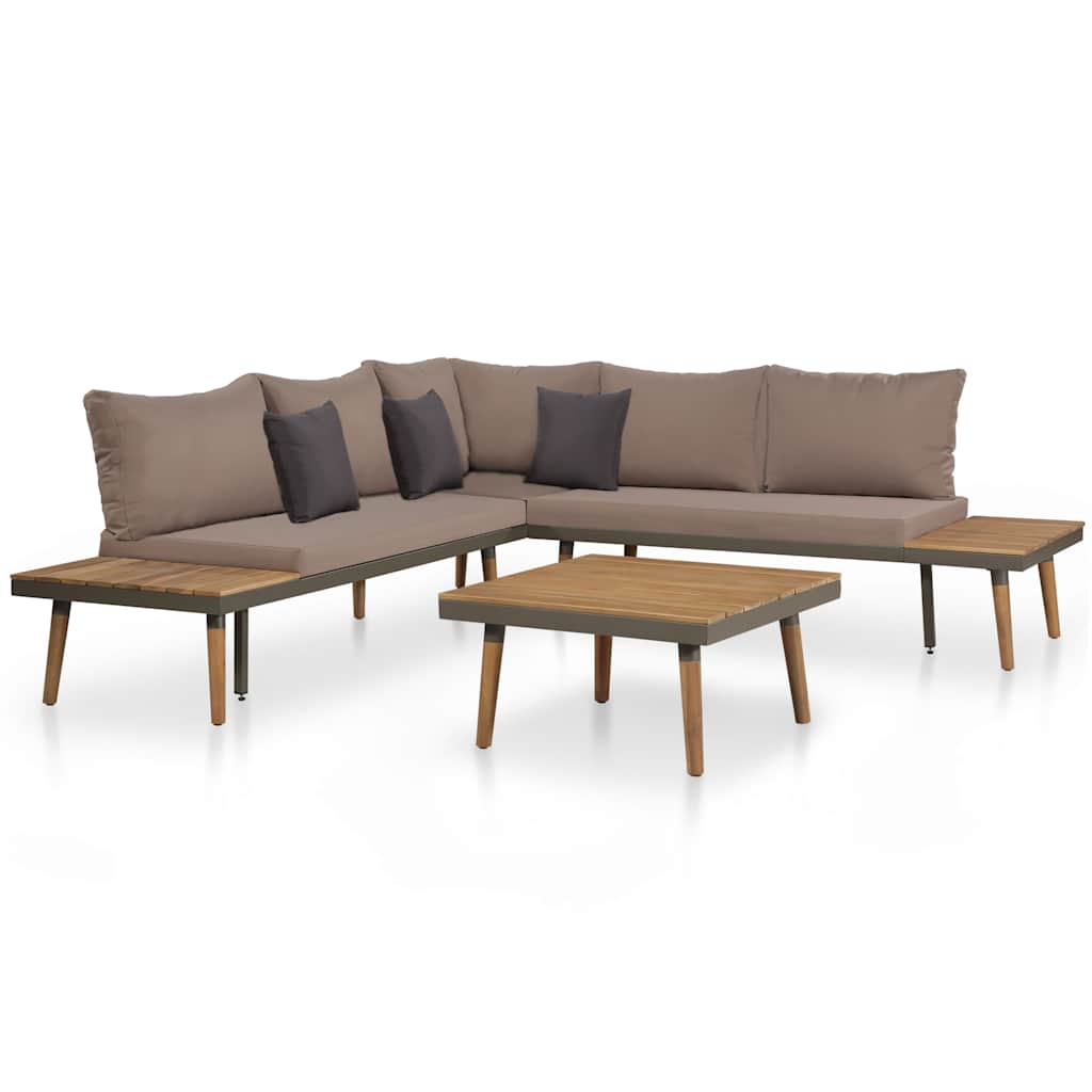 4-delige Loungeset met kussens massief acaciahout bruin – afbeelding 1