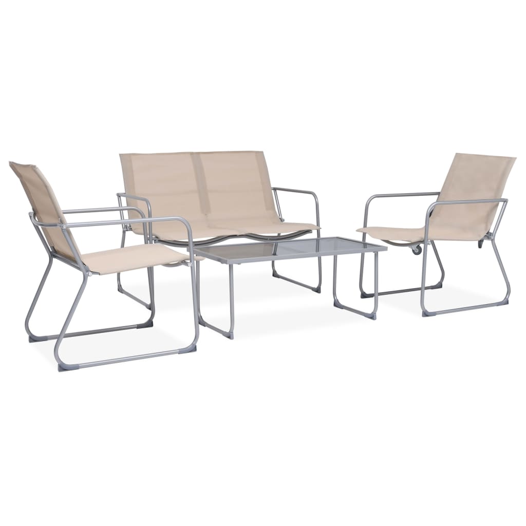 4-delige Loungeset stof en staal crèmekleurig – afbeelding 1