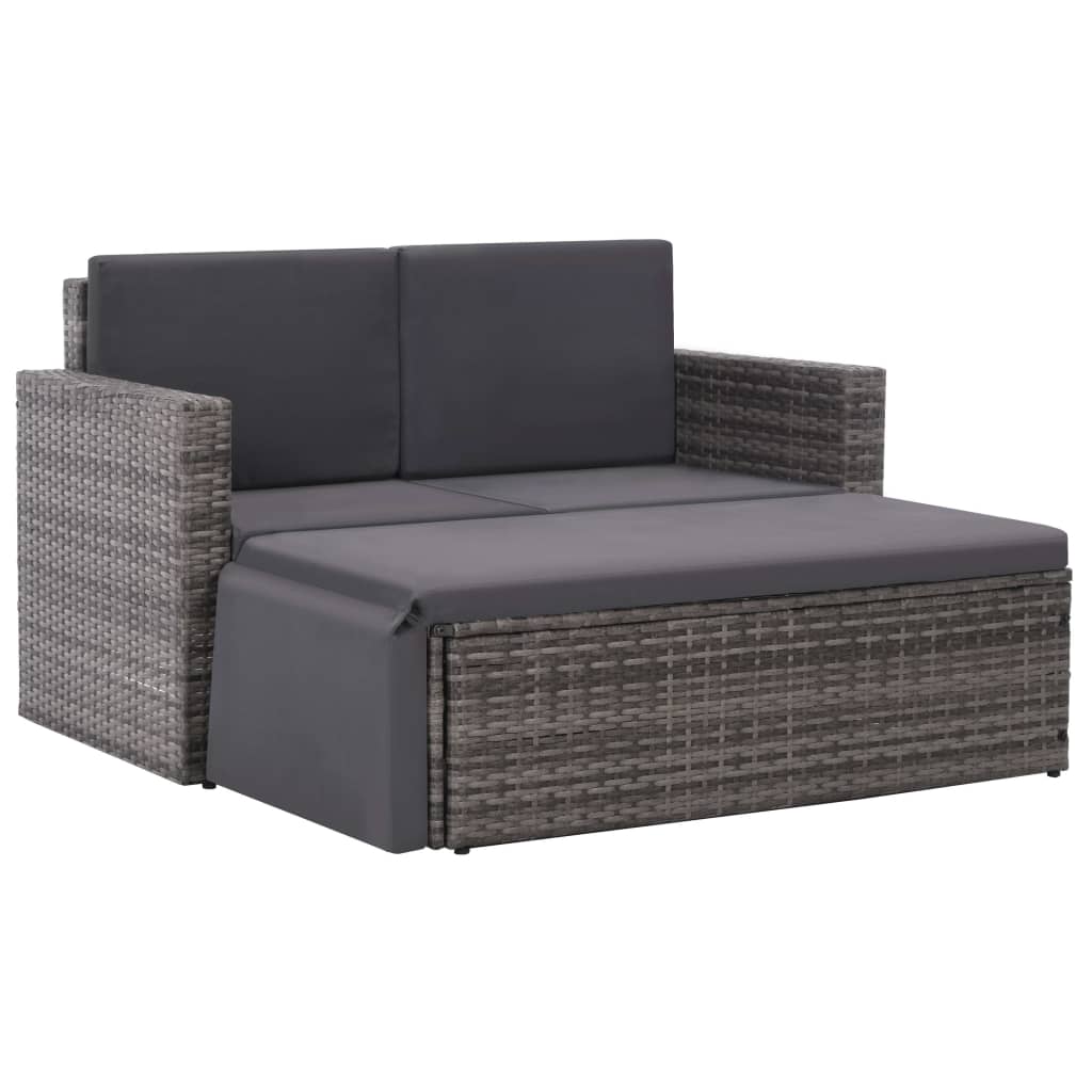 2-delige Loungeset met kussens poly rattan grijs – afbeelding 1