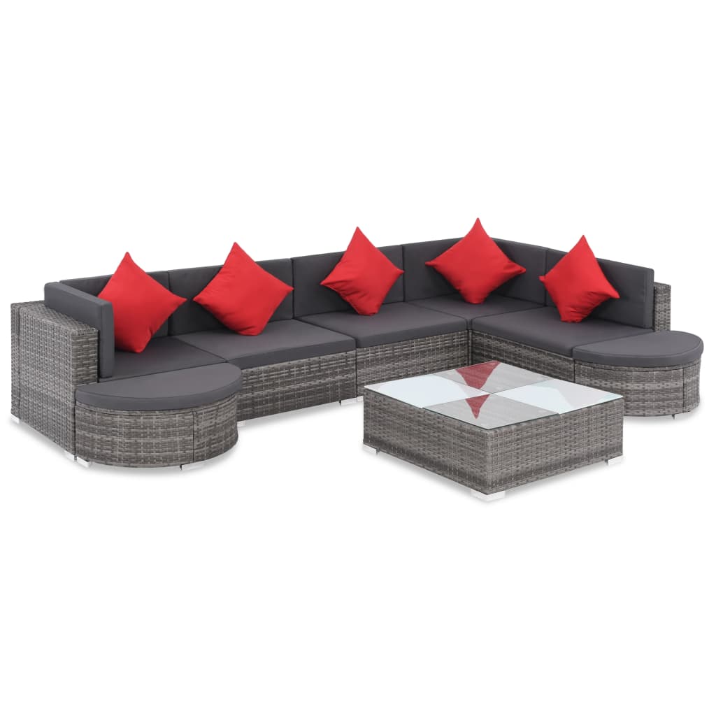 8-delige Loungeset met kussens poly rattan grijs – afbeelding 1