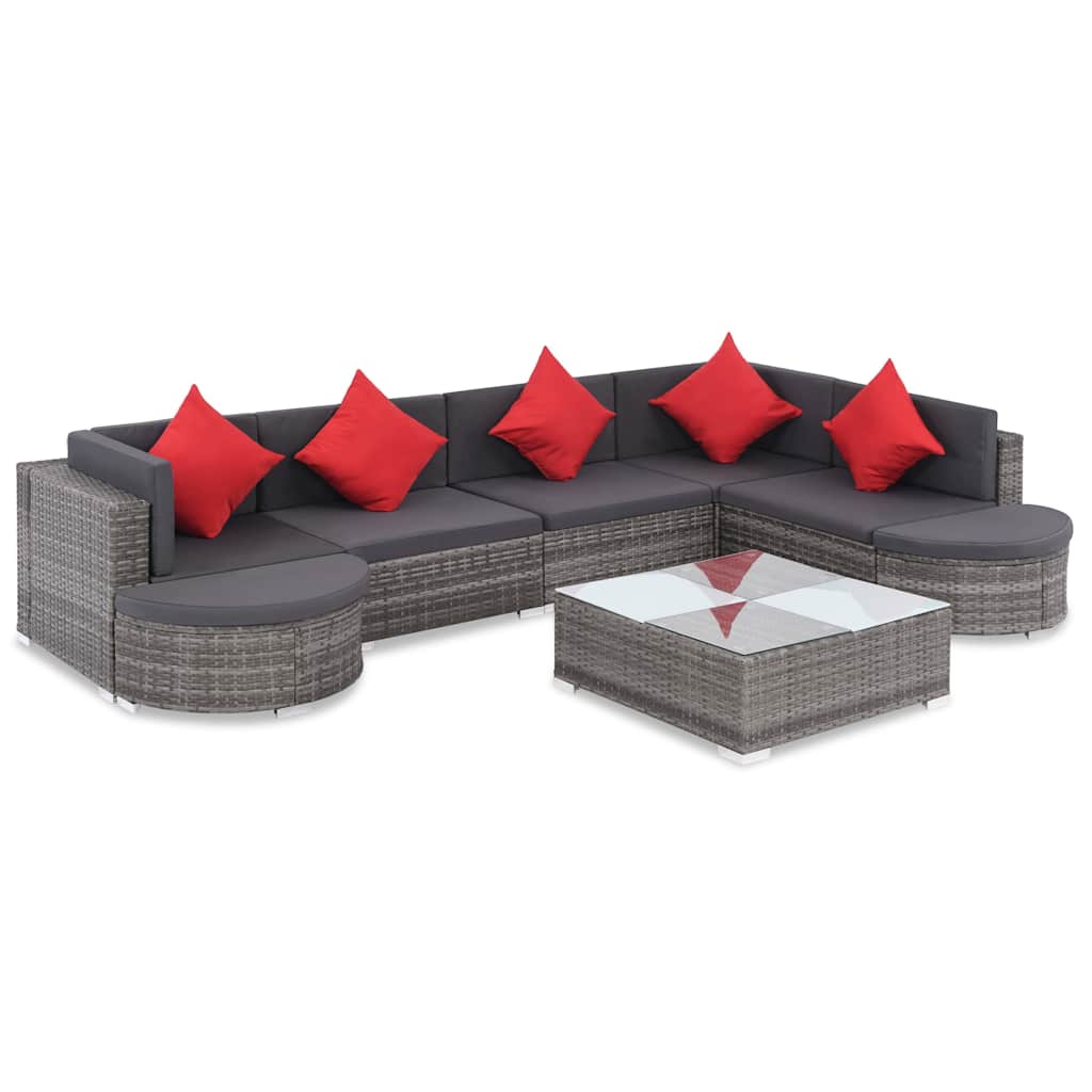 8-delige Loungeset met kussens poly rattan grijs – afbeelding 1
