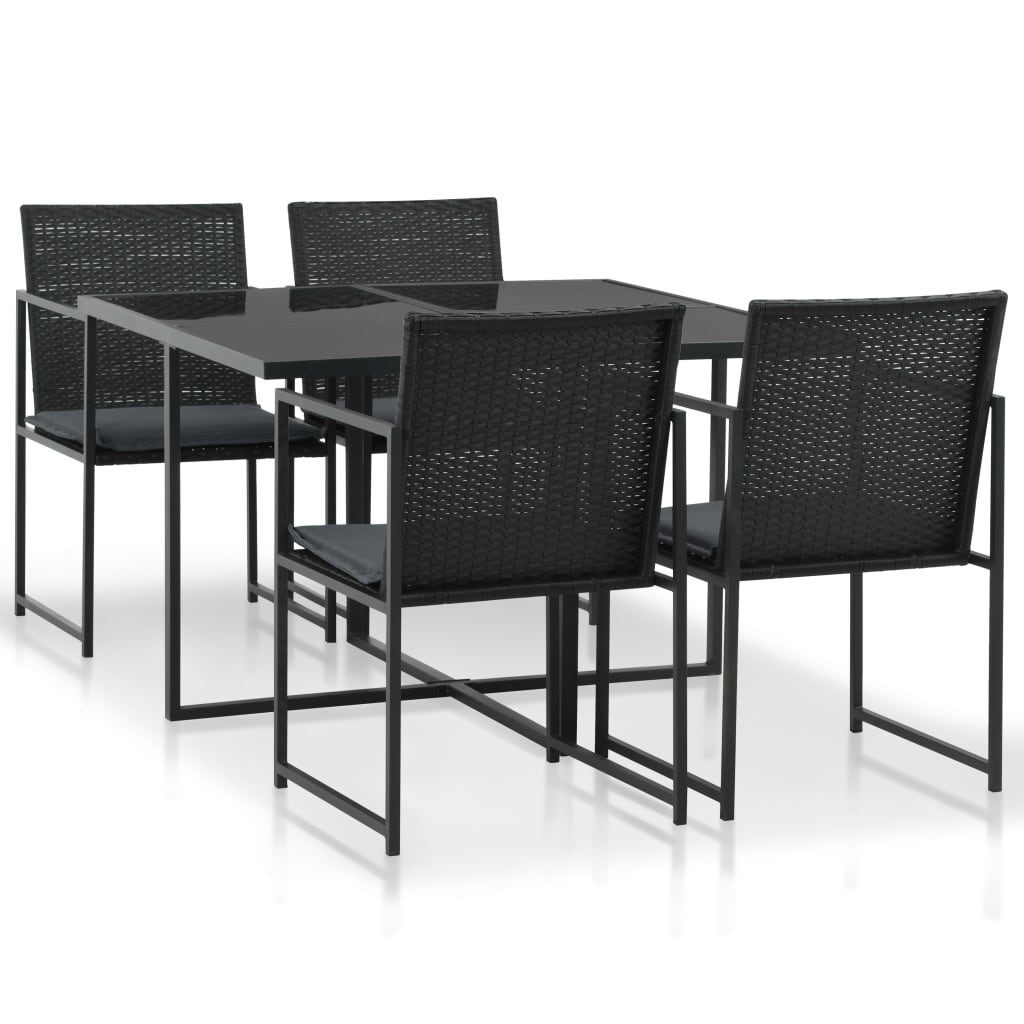 5-delige Tuinset met kussens poly rattan zwart – afbeelding 1