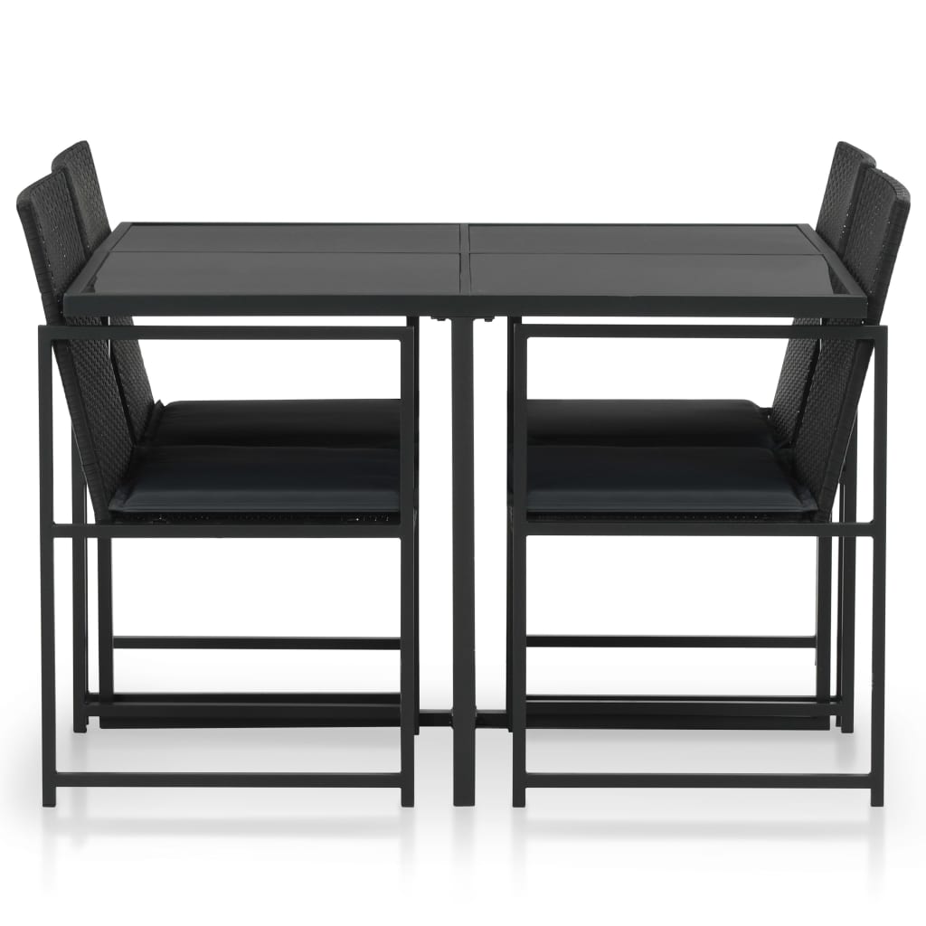 5-delige Tuinset met kussens poly rattan zwart – afbeelding 2