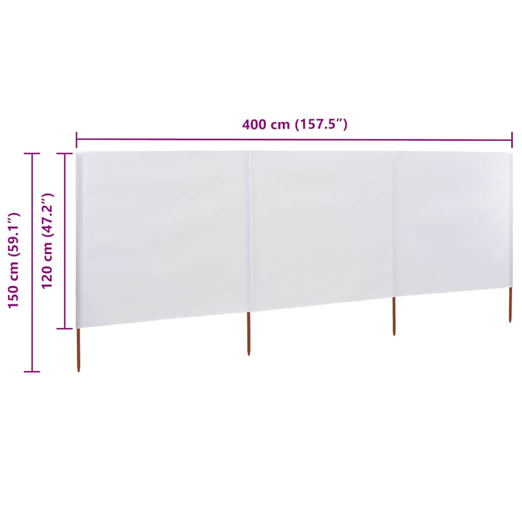 Windscherm 3-panelen 400x120 cm stof wit – afbeelding 6