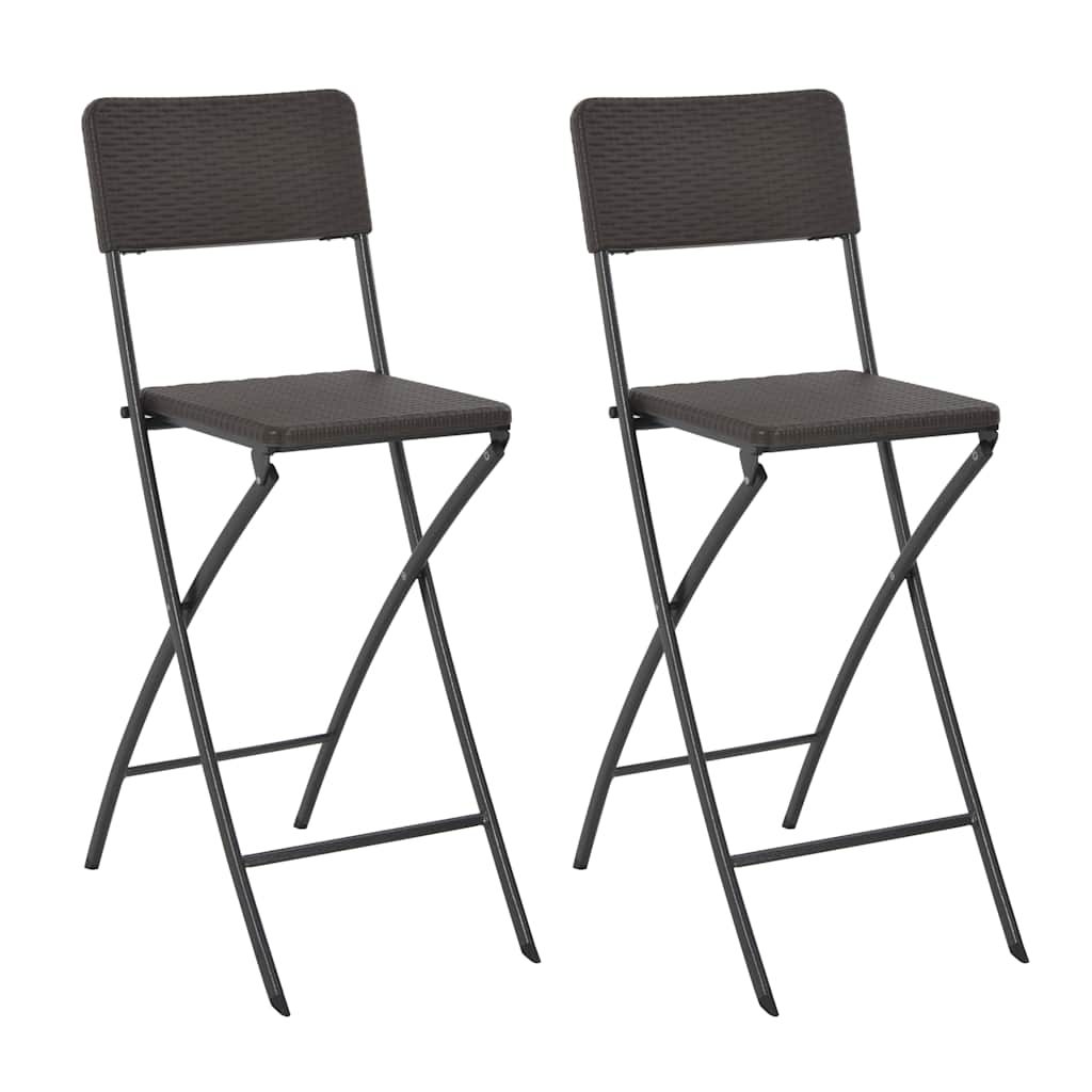 Barstoelen inklapbaar 2 st rattan look HDPE en staal bruin – afbeelding 1