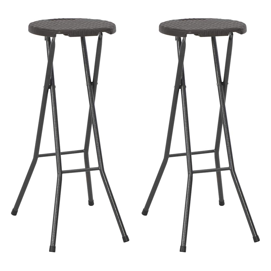 Barkrukken inklapbaar 2 st rattan look HDPE en staal bruin