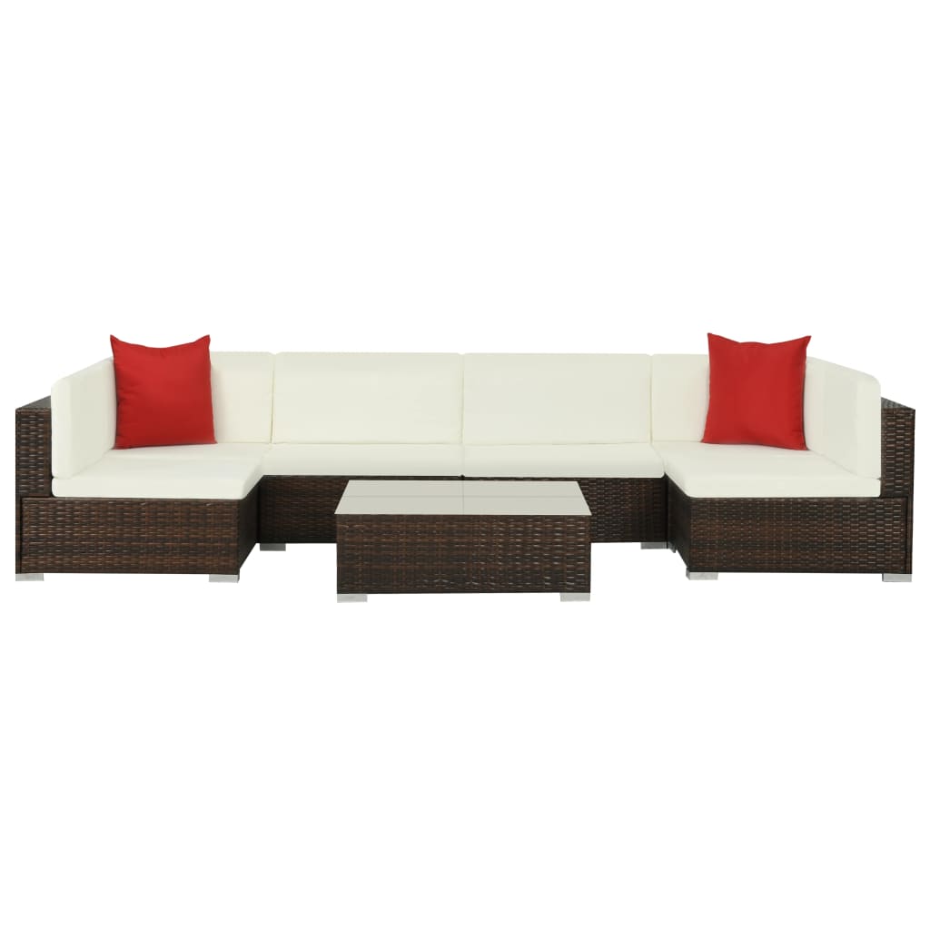 7-delige Loungeset met kussens poly rattan bruin – afbeelding 1