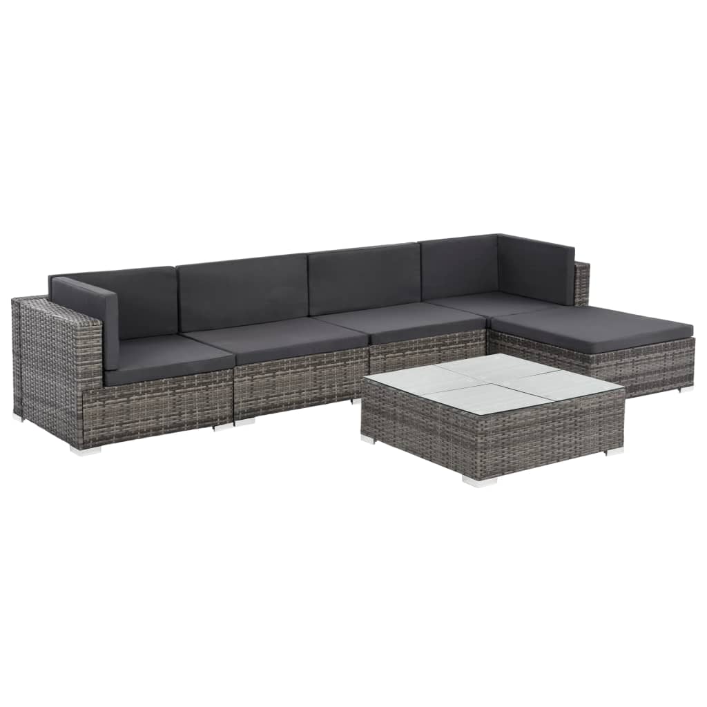 6-delige Loungeset met kussens poly rattan grijs – afbeelding 1