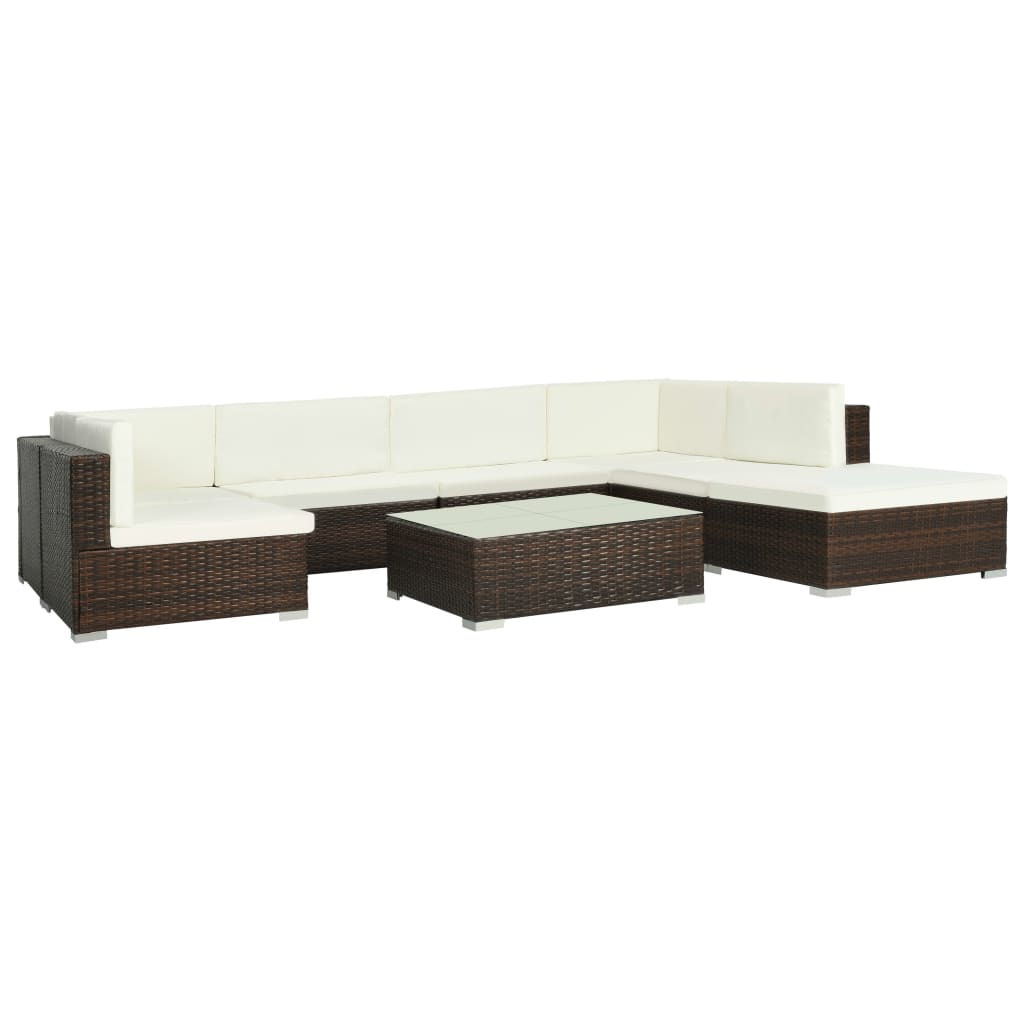 8-delige Loungeset met kussens poly rattan bruin – afbeelding 1
