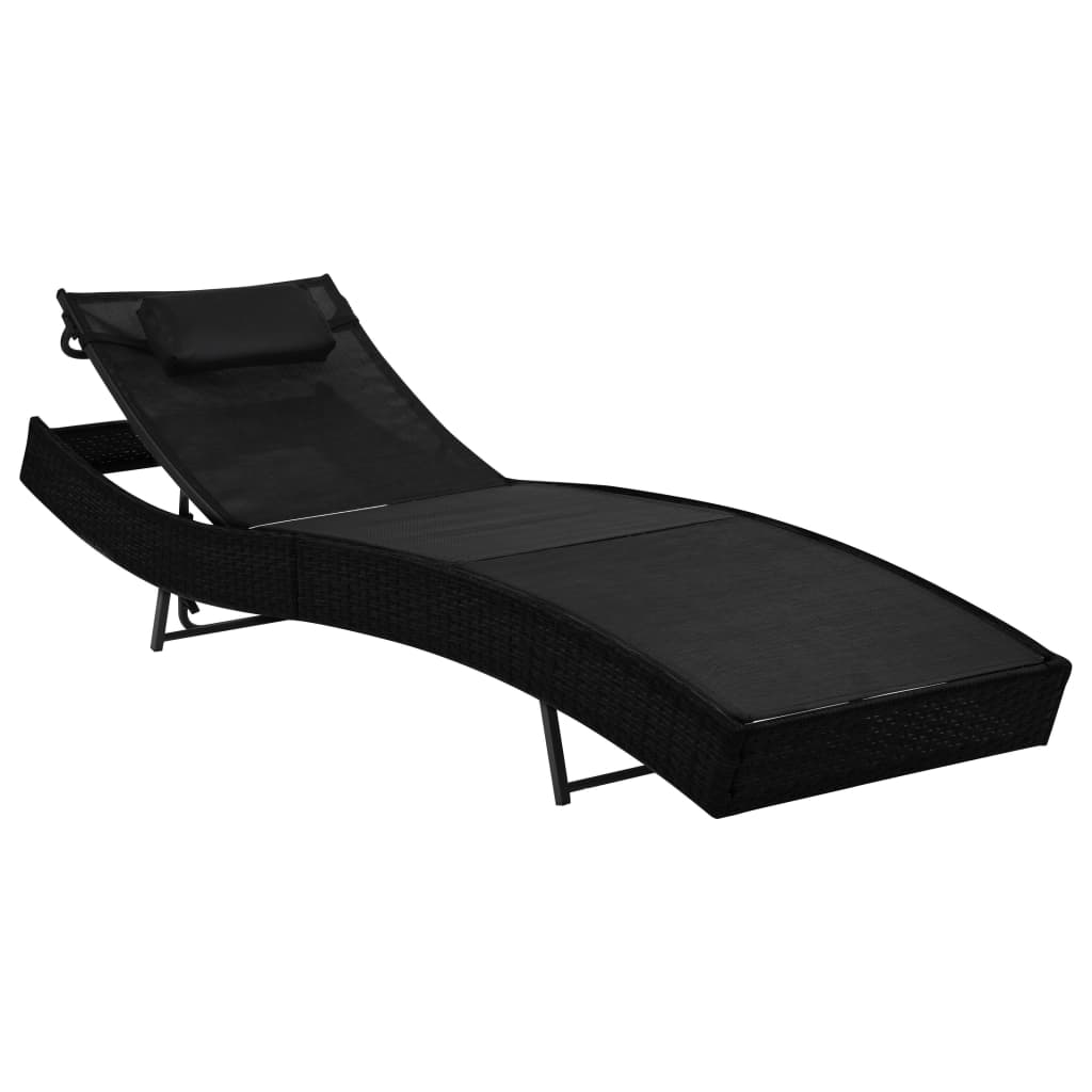 Ligbedden 2 st met tafel poly rattan en textileen zwart – afbeelding 4