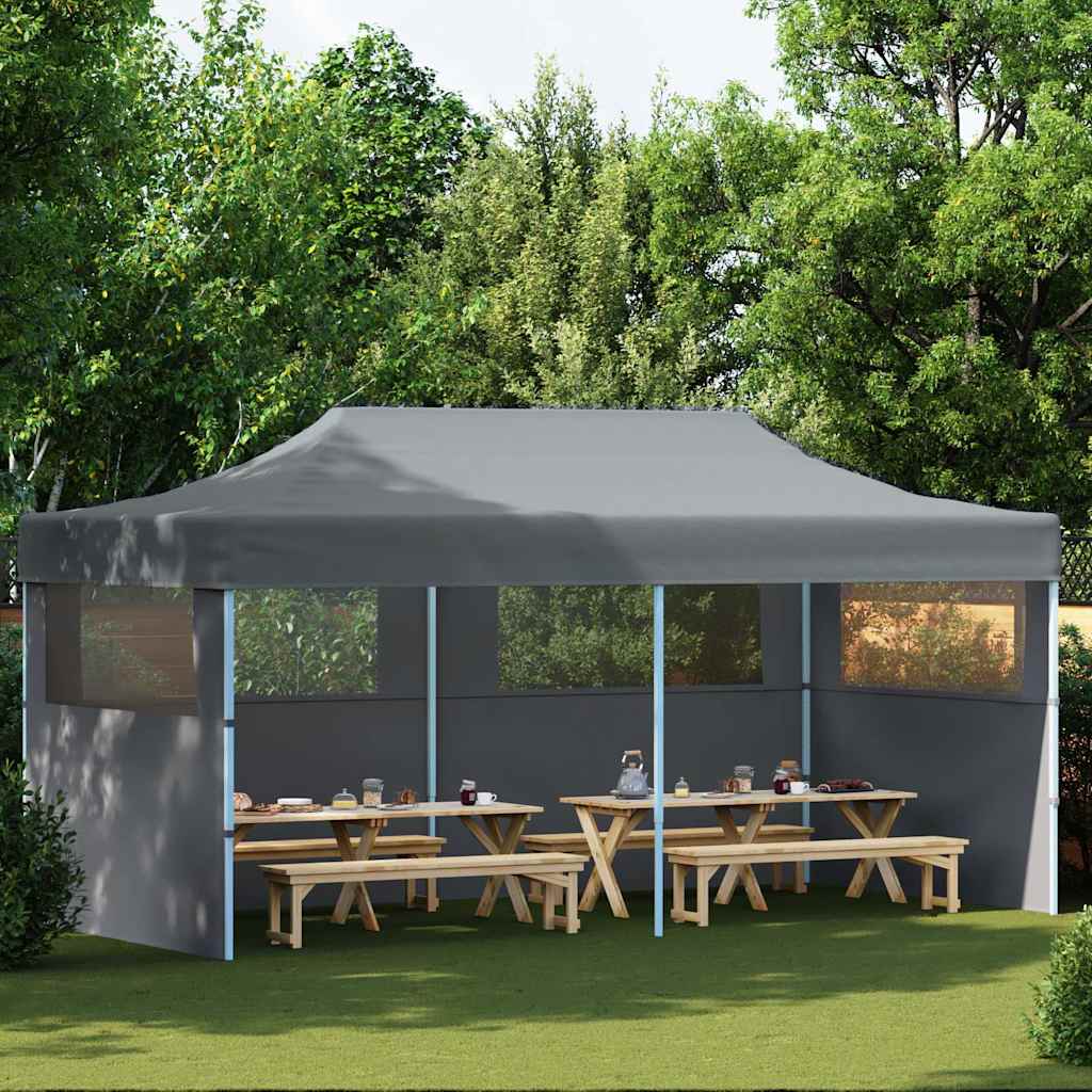 Partytent pop-up inklapbaar met zijwanden 3x6 m antraciet