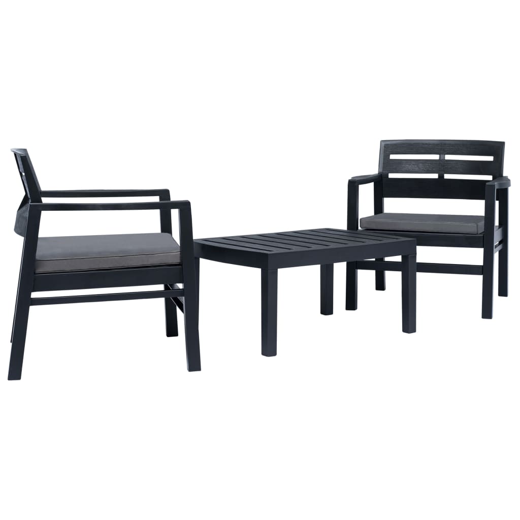 3-delige Loungeset kunststof antraciet – afbeelding 1