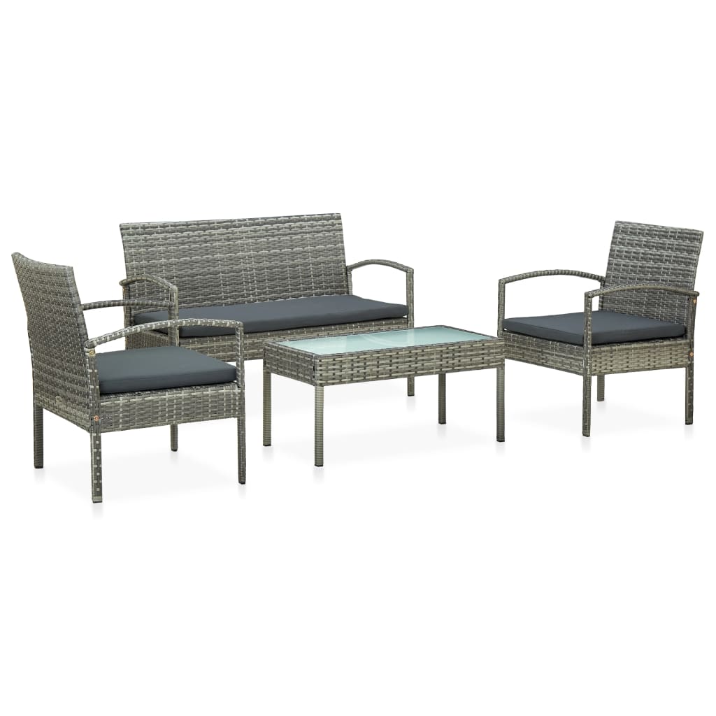 4-delige Loungeset met kussens poly rattan grijs – afbeelding 1