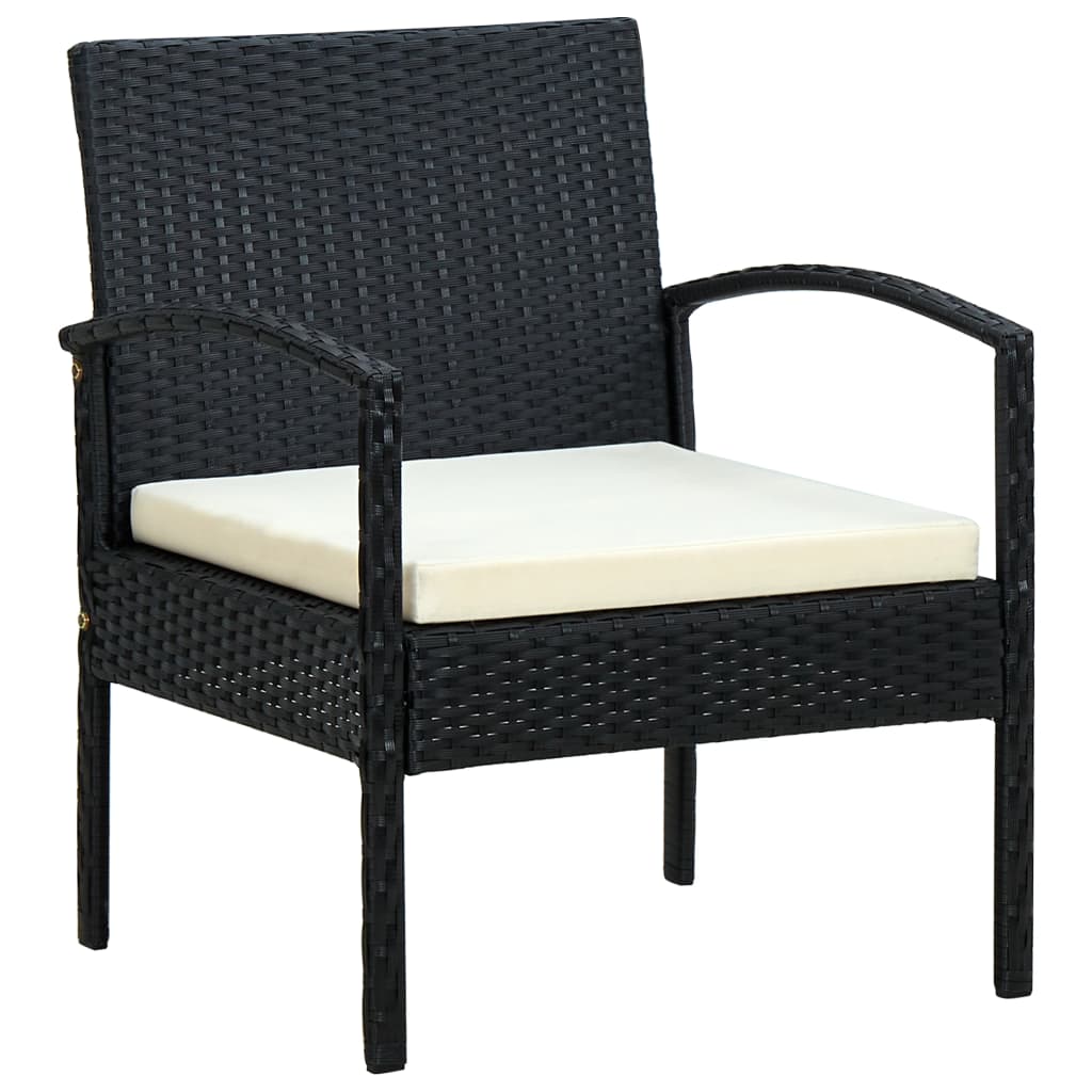 Tuinstoel met kussen poly rattan zwart – afbeelding 1