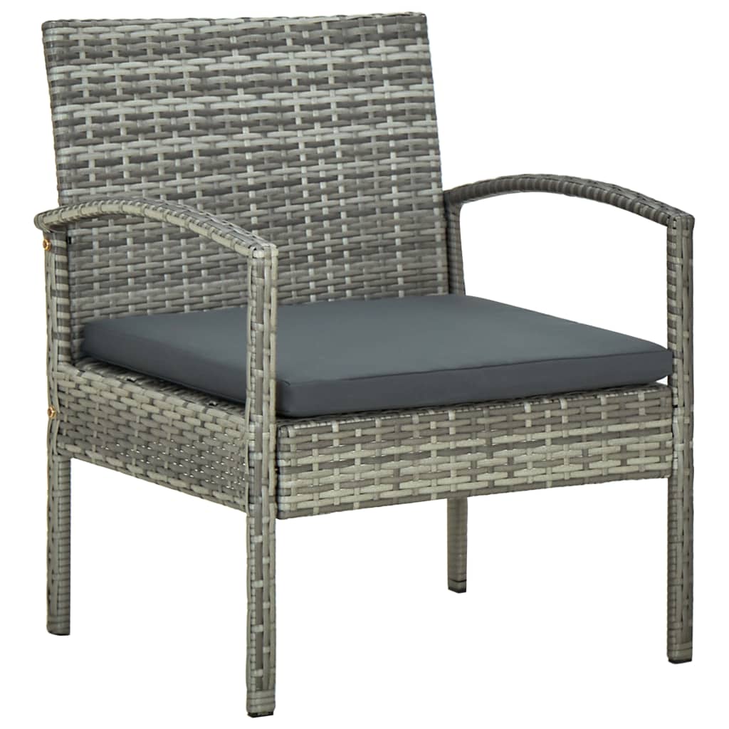 Tuinstoel met kussen poly rattan grijs – afbeelding 1