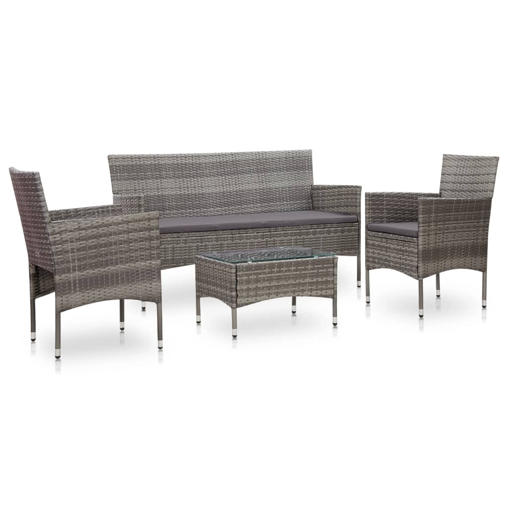 4-delige Loungeset met kussens poly rattan grijs – afbeelding 1