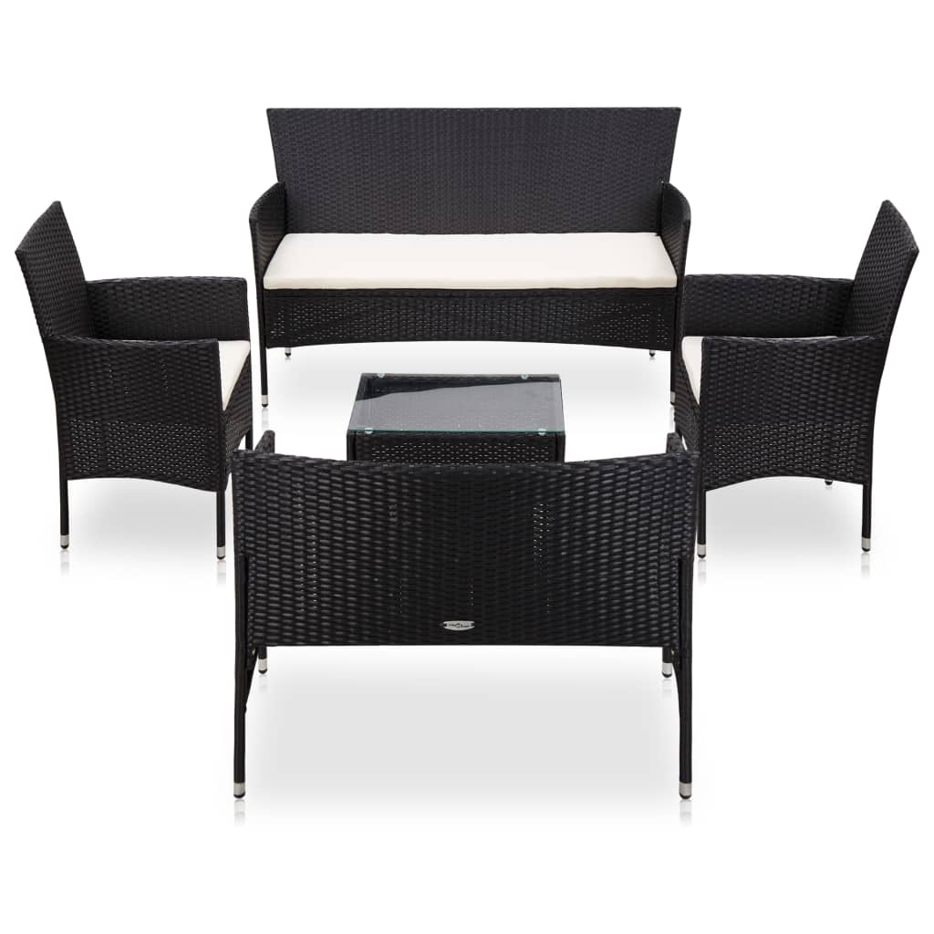 5-delige Loungeset met kussens poly rattan zwart – afbeelding 1