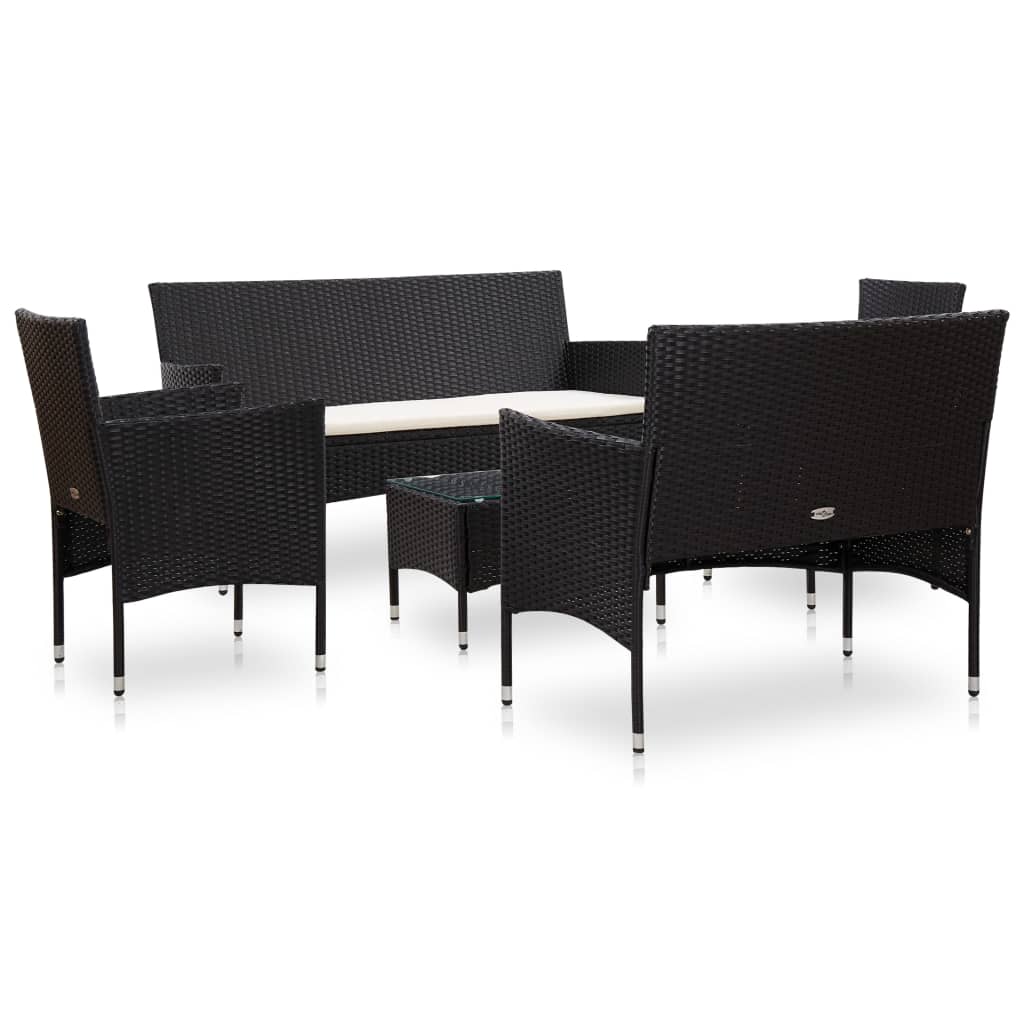 5-delige Loungeset met kussens poly rattan zwart – afbeelding 2