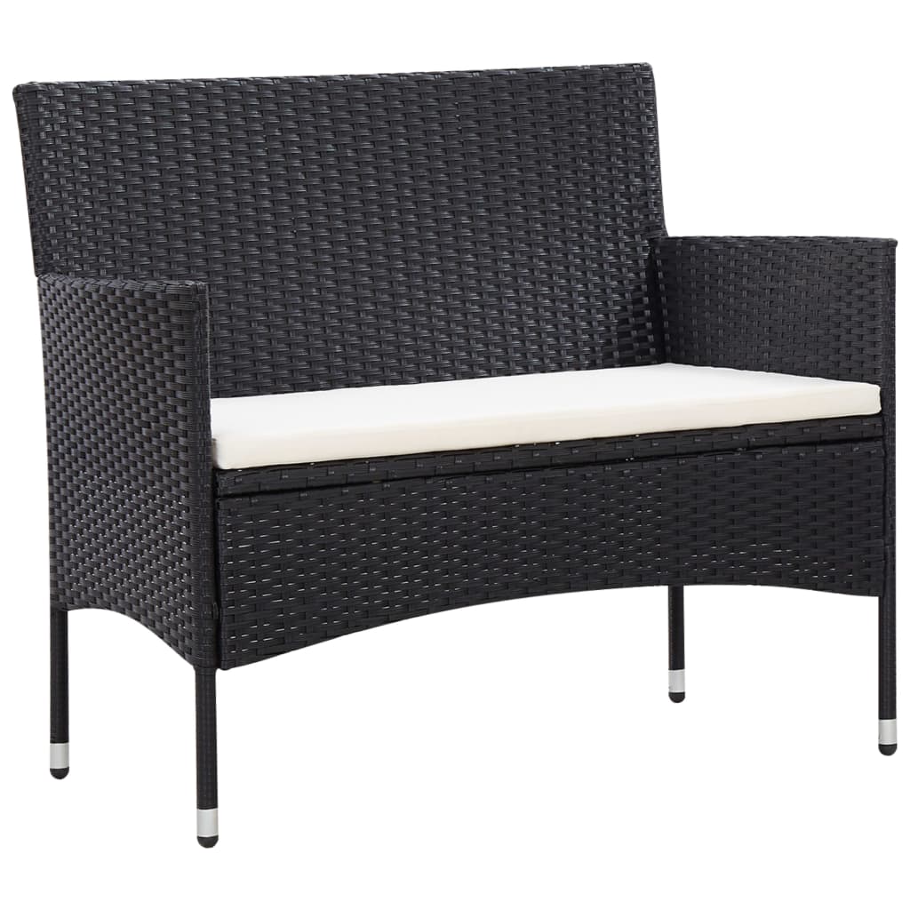 5-delige Loungeset met kussens poly rattan zwart – afbeelding 6