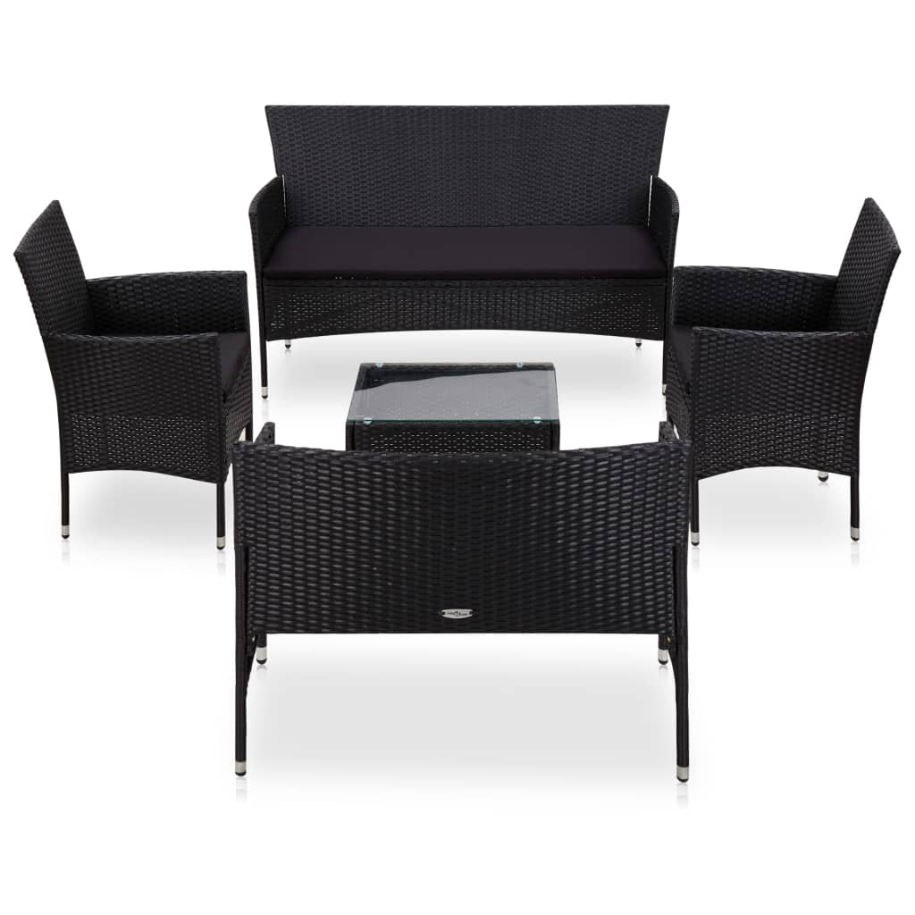 5-delige Loungeset met kussens poly rattan zwart – afbeelding 1