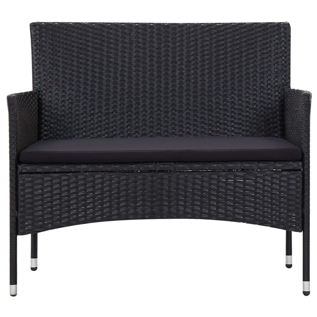 5-delige Loungeset met kussens poly rattan zwart – afbeelding 10