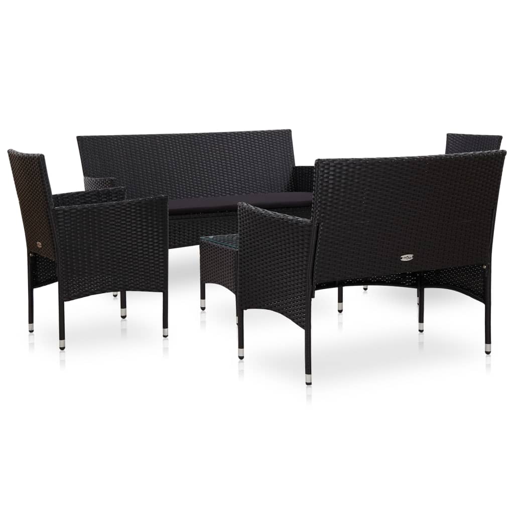 5-delige Loungeset met kussens poly rattan zwart – afbeelding 2