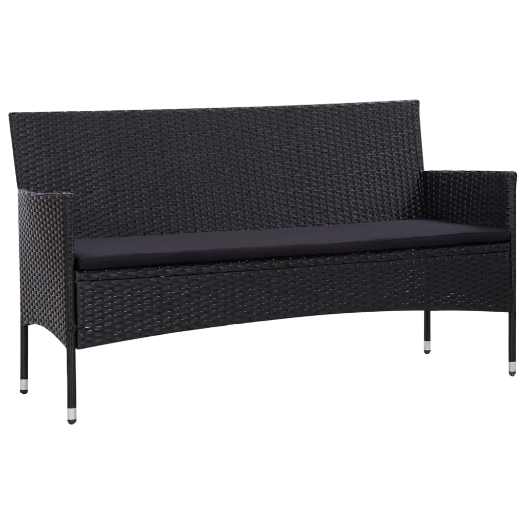 5-delige Loungeset met kussens poly rattan zwart – afbeelding 3