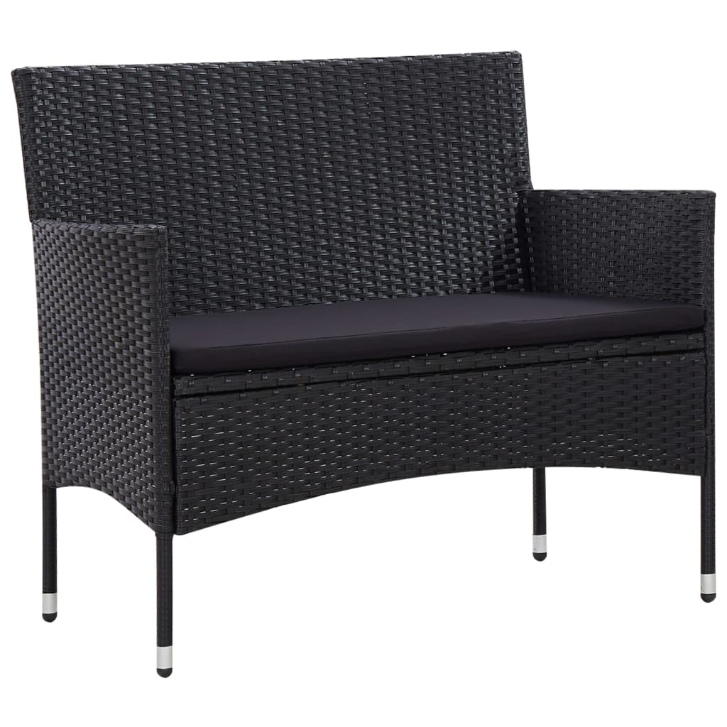 5-delige Loungeset met kussens poly rattan zwart – afbeelding 5
