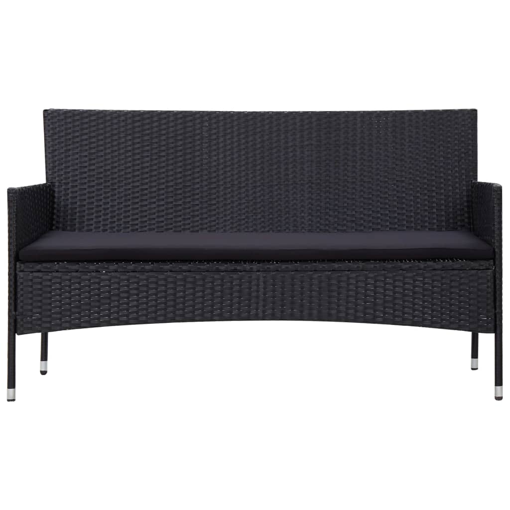 5-delige Loungeset met kussens poly rattan zwart – afbeelding 9