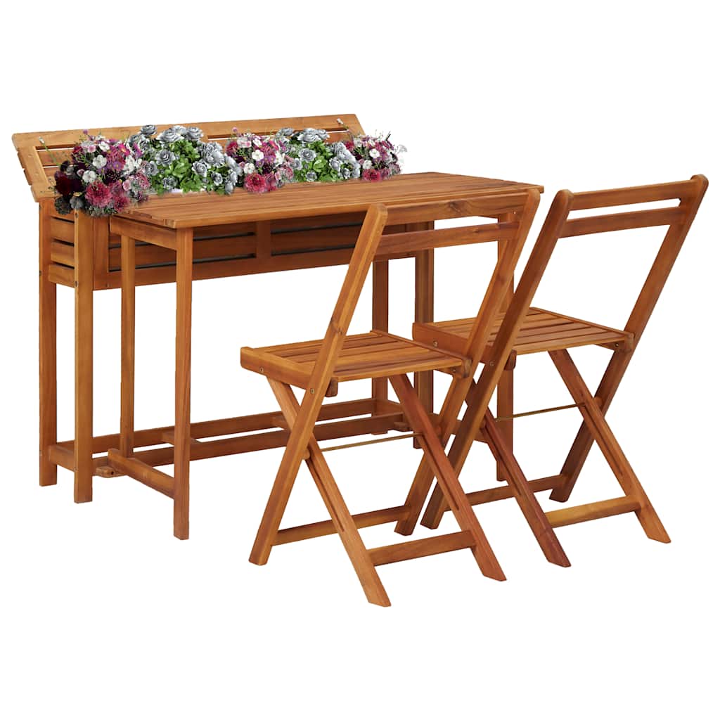 Tuintafel met plantenbak en 2 bistrostoelen massief acaciahout – afbeelding 1