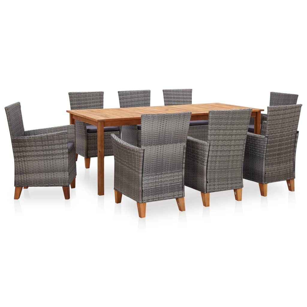 9-delige Eethoek poly rattan en massief acaciahout grijs – afbeelding 1