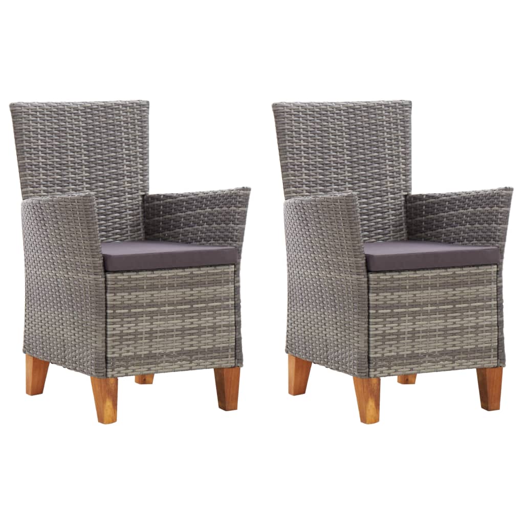 Tuinstoelen 2 st met kussens poly rattan grijs