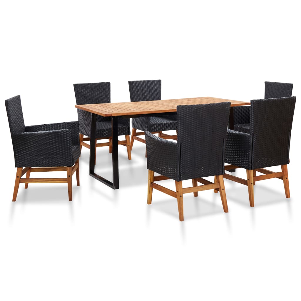 7-delige Tuinset poly rattan en acaciahout zwart – afbeelding 1