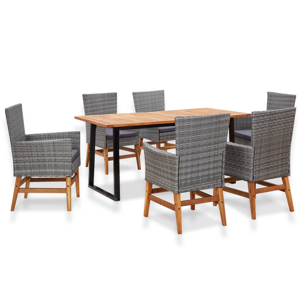 7-delige Tuinset poly rattan en acaciahout grijs – afbeelding 1