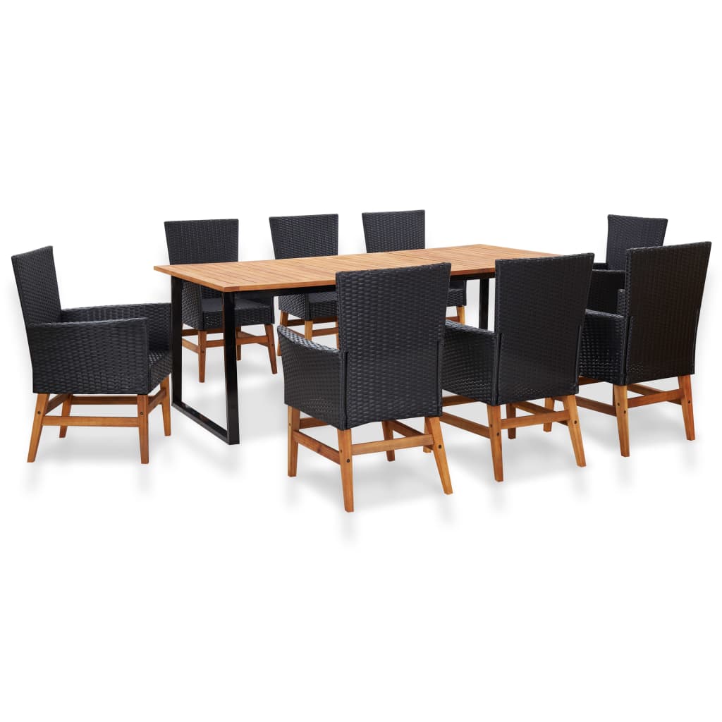 9-delige Tuinset poly rattan en acaciahout zwart – afbeelding 1