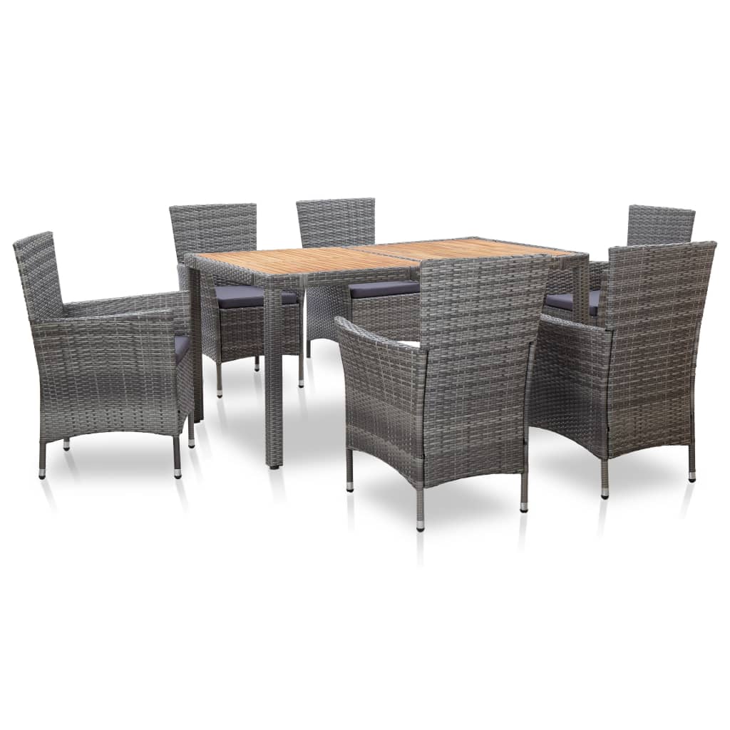 7-delige Tuinset met kussens poly rattan grijs – afbeelding 1