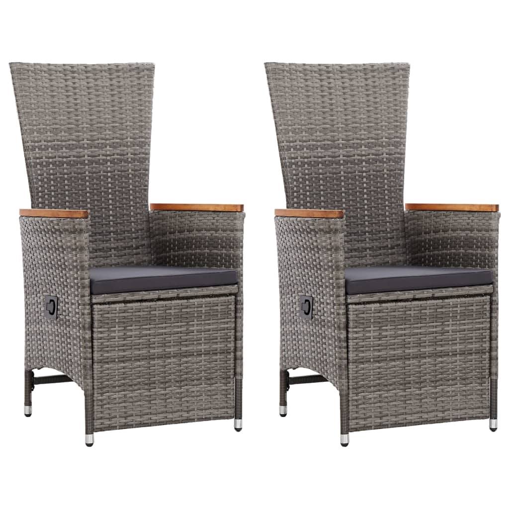 Tuinstoelen 2 st verstelbaar met kussens poly rattan grijs – afbeelding 1