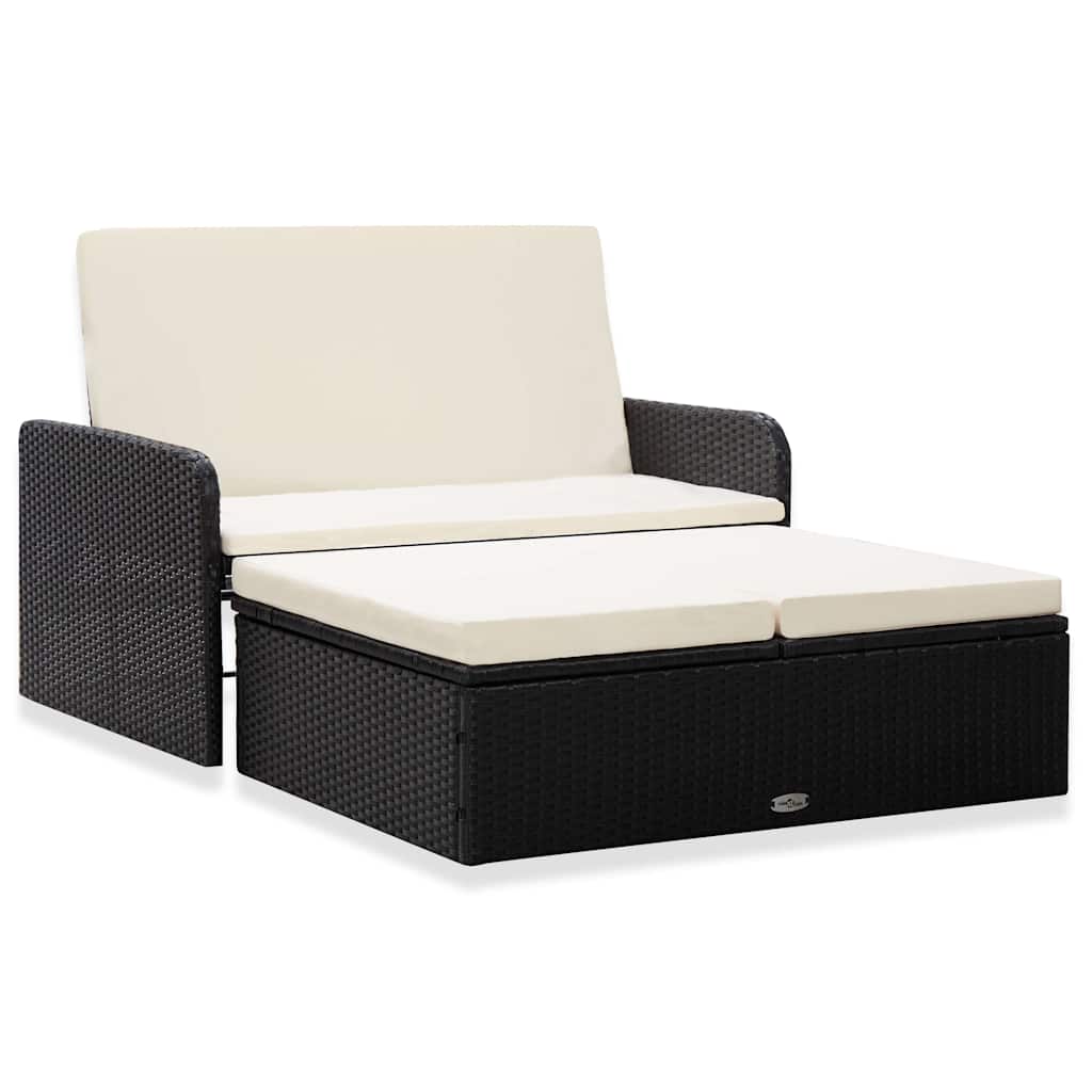 2-delige Loungeset met kussens poly rattan zwart – afbeelding 1
