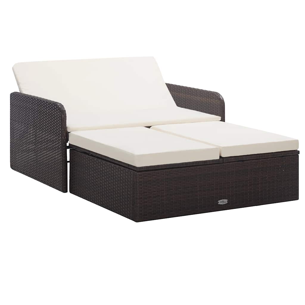 2-delige Loungeset met kussens poly rattan bruin – afbeelding 1