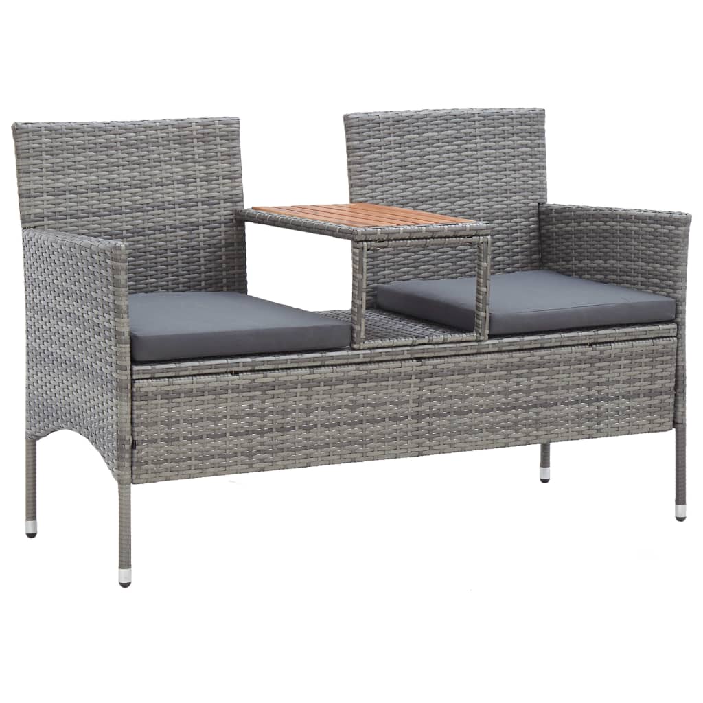 Tuinbank 2-zits met tafeltje 143 cm poly rattan grijs – afbeelding 1