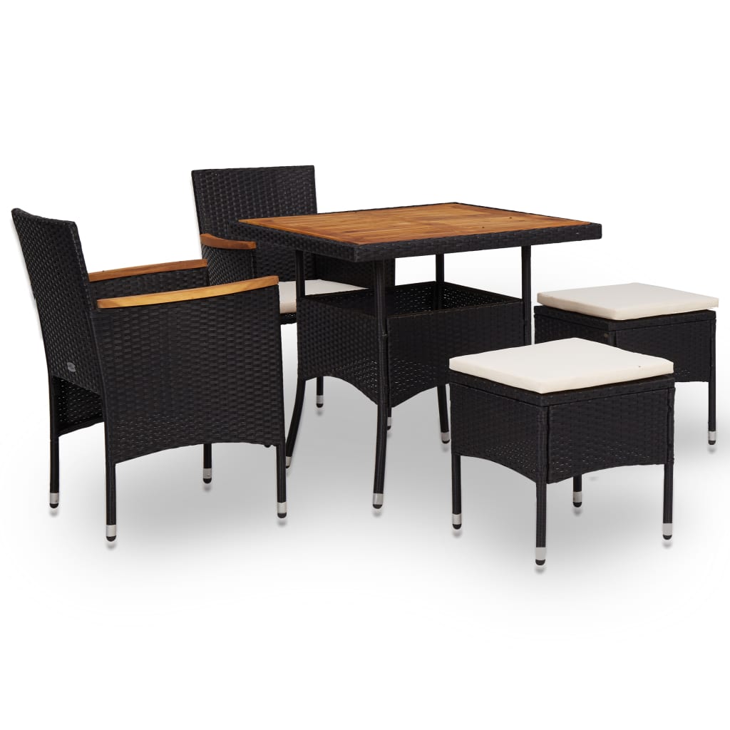5-delige Tuinset poly rattan en acaciahout zwart – afbeelding 1