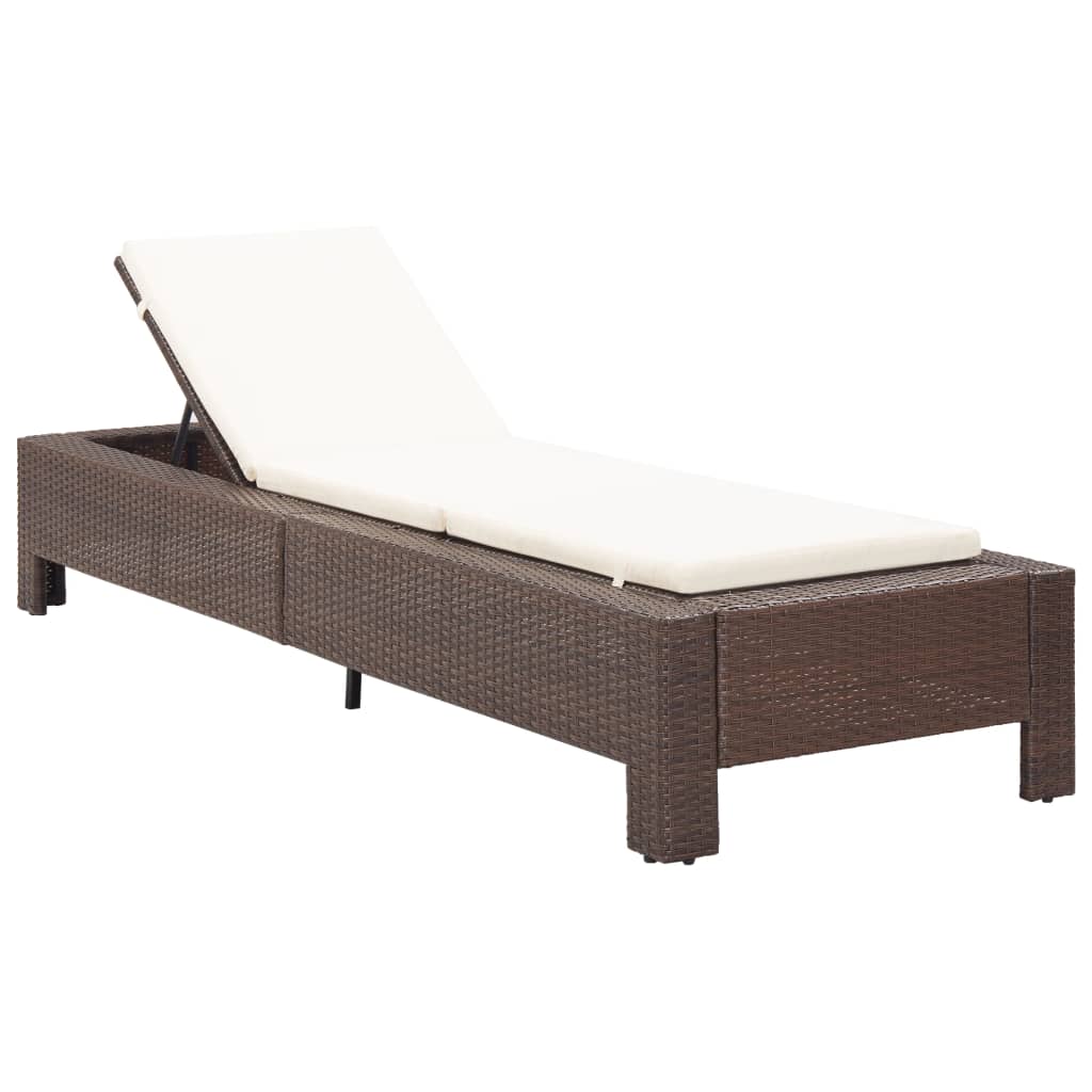 Ligbed met kussen poly rattan bruin