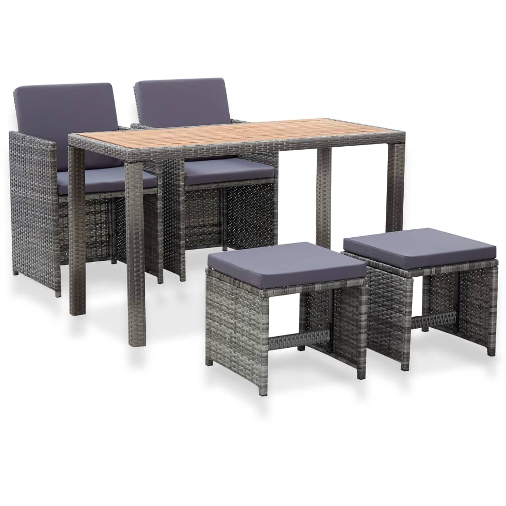 5-delige Tuinset poly rattan en acaciahout antraciet – afbeelding 1