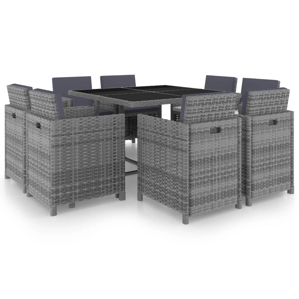 9-delige Tuinset met kussens poly rattan antraciet – afbeelding 1