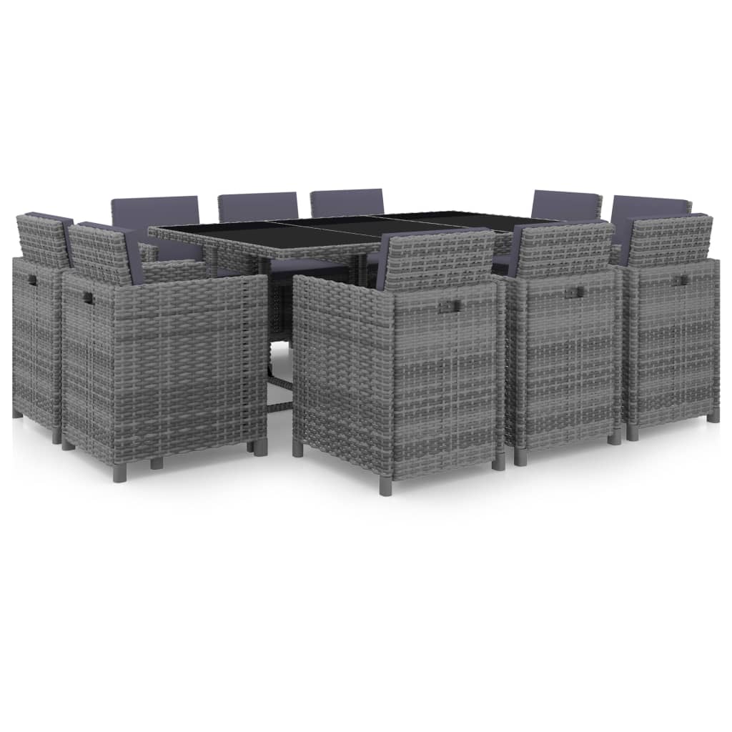 11-delige Tuinset met kussens poly rattan grijs – afbeelding 1