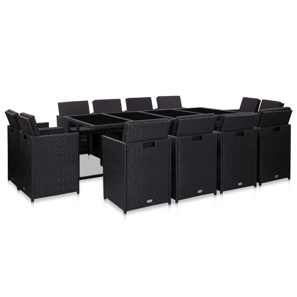13-delige Tuinset met kussens poly rattan zwart – afbeelding 1